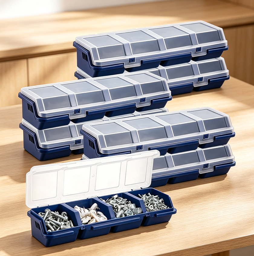 2 6-Piece 4-Compartment Stackable Screw Organiser Box - Image 1