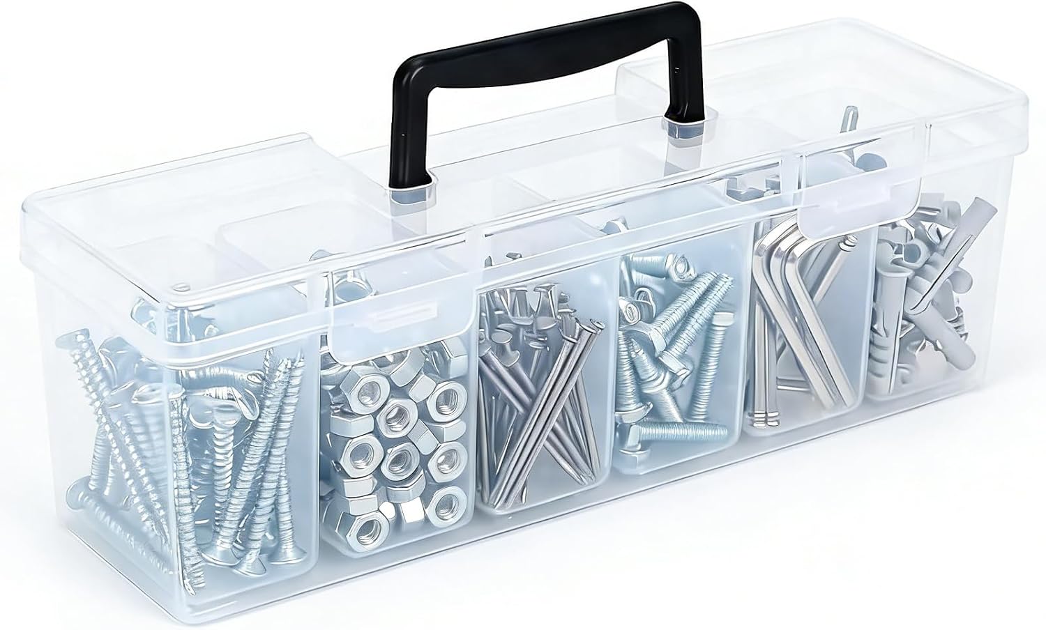 71ZBCLK-eJL._AC_SL1500_.jpg Clear Plastic Organiser Box with 6 Removable Bins - Image 1