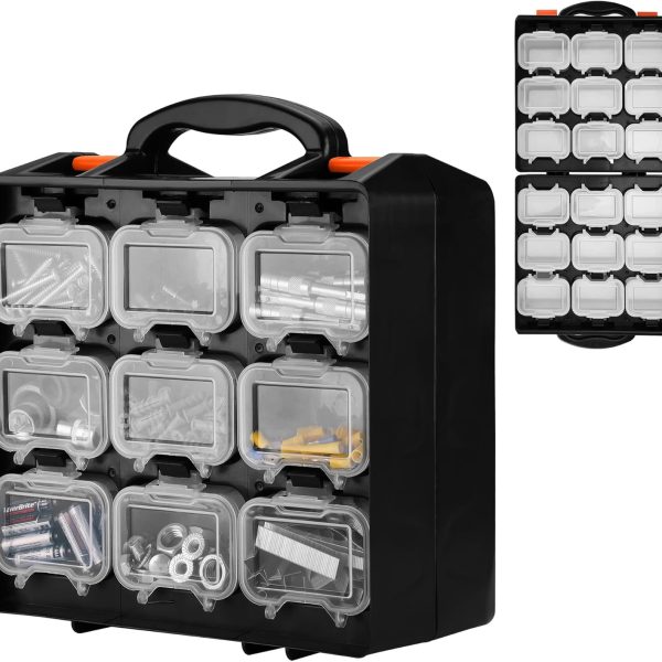 Double-Sided Parts Organiser with 18 Removable Bins